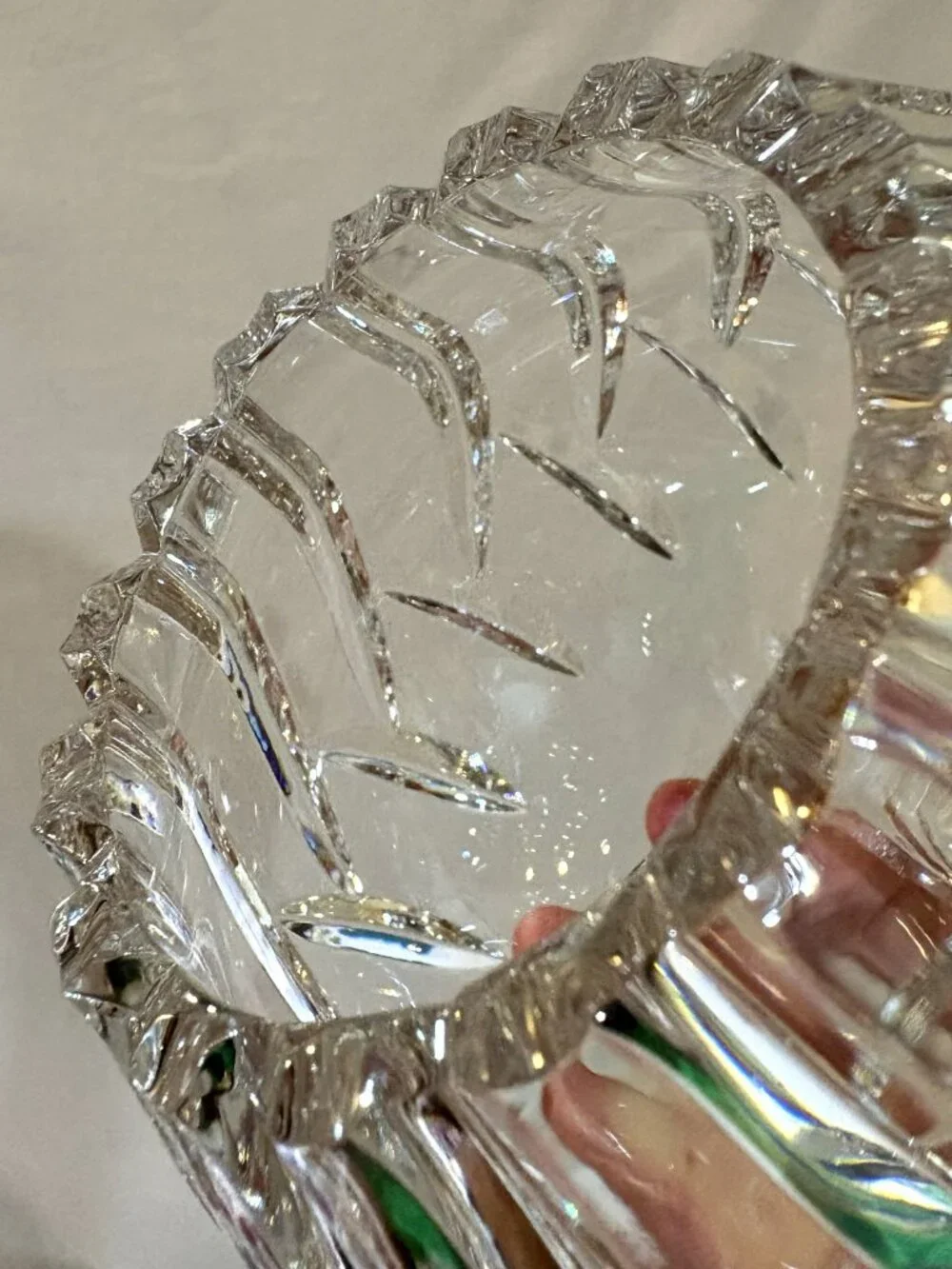 VTG 3-Footed Crystal Rose Bowl Sawtooth Edge